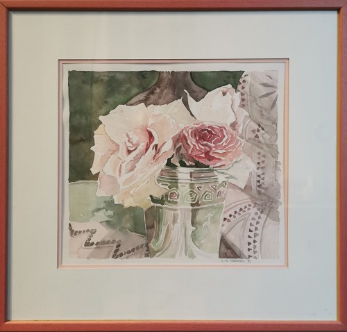 2 catherine arnault carbonel vases au fleurs roses 48x48cmeuros